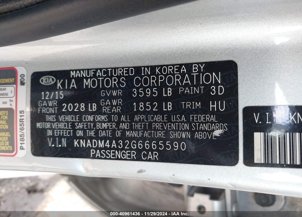 2016 KIA RIO LX VIN: KNADM4A32G6665590