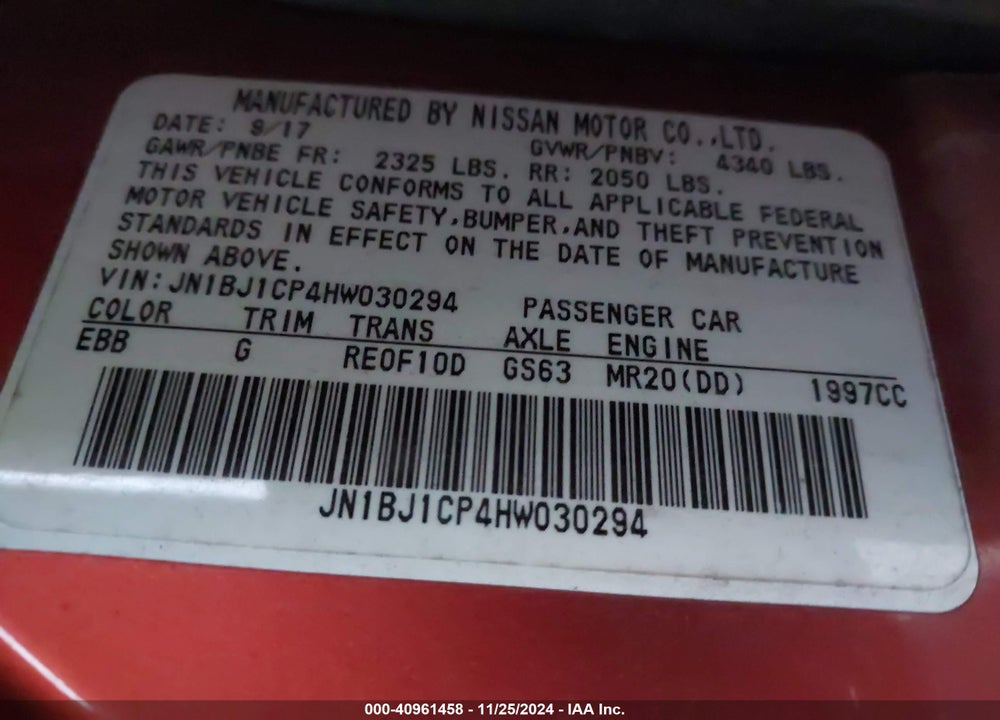 2017 NISSAN ROGUE SPORT SV VIN: JN1BJ1CP4HW030294