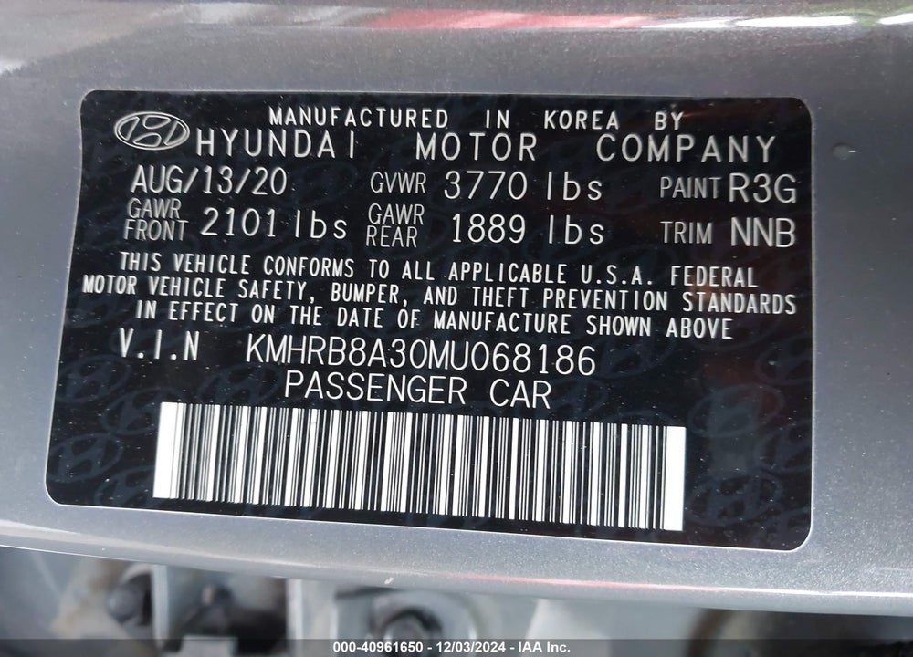 2021 HYUNDAI VENUE SE VIN: KMHRB8A30MU068186
