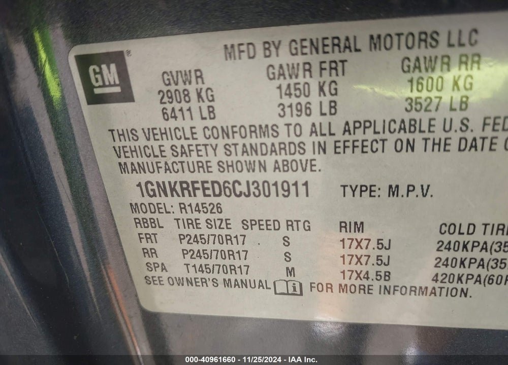 2012 CHEVROLET TRAVERSE LS VIN: 1GNKRFED6CJ301911