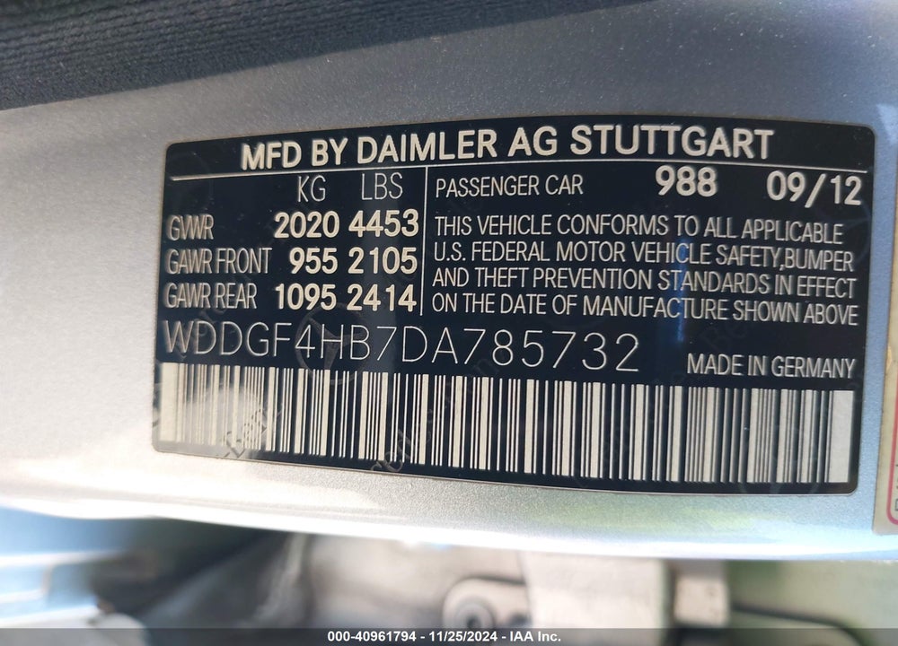 2013 MERCEDES-BENZ C 250 LUXURY/SPORT VIN: WDDGF4HB7DA785732