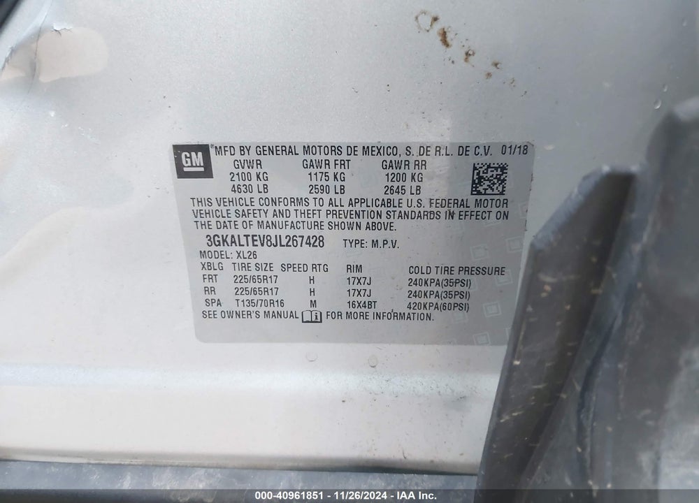 2018 GMC TERRAIN SLE VIN: 3GKALTEV8JL267428