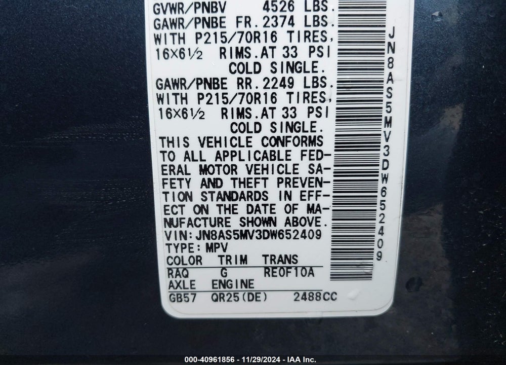 2013 NISSAN ROGUE S VIN: JN8AS5MV3DW652409