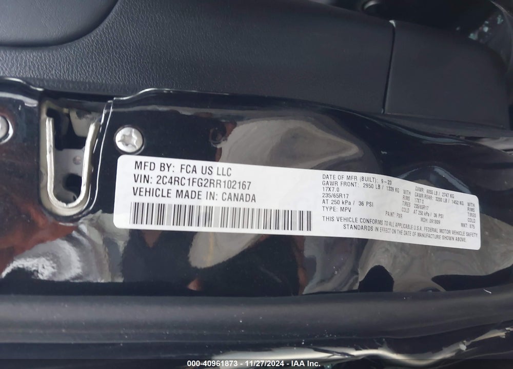 2024 CHRYSLER PACIFICA TOURING VIN: 2C4RC1FG2RR102167