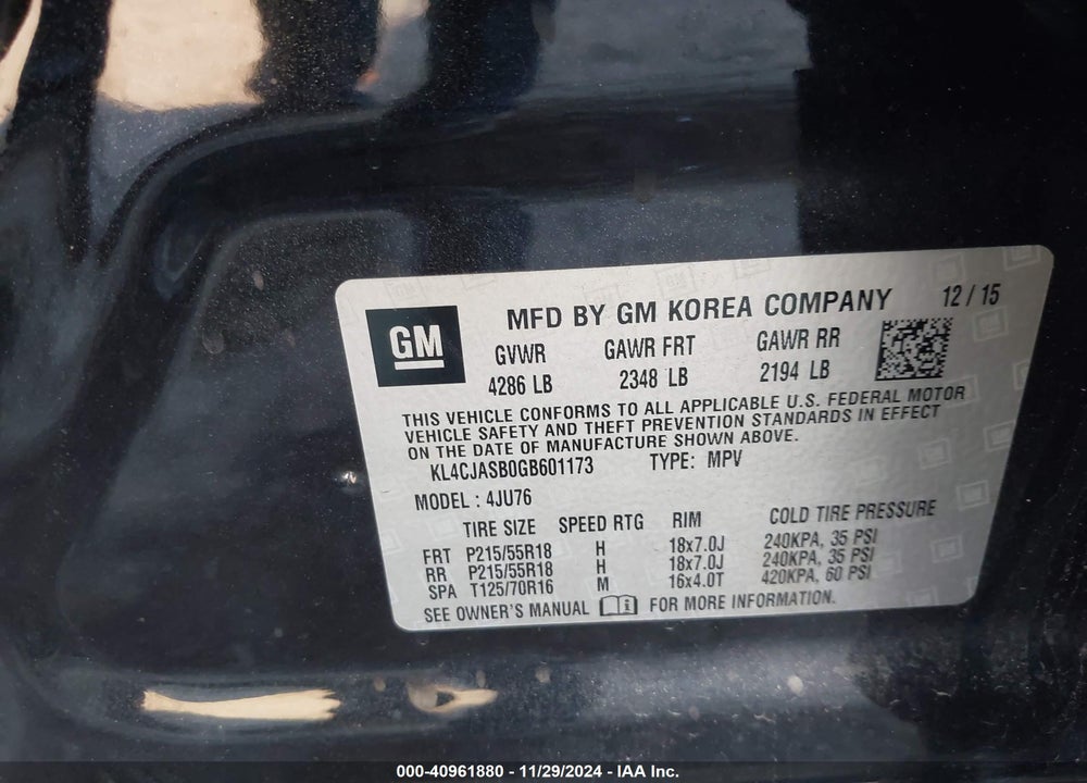 2016 BUICK ENCORE VIN: KL4CJASB0GB601173