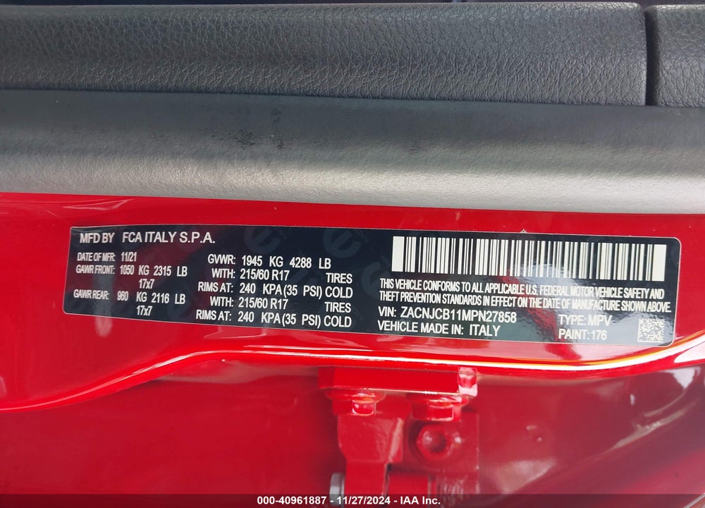 2021 JEEP RENEGADE LATITUDE FWD VIN: ZACNJCB11MPN27858
