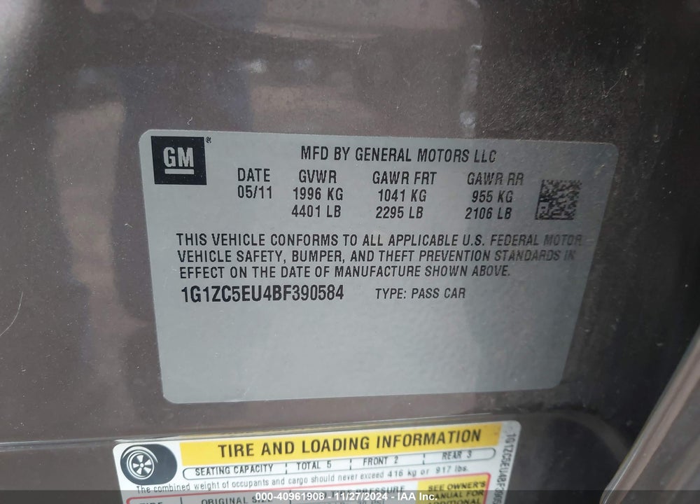 2011 CHEVROLET MALIBU VIN: 1G1ZC5EU4BF390584