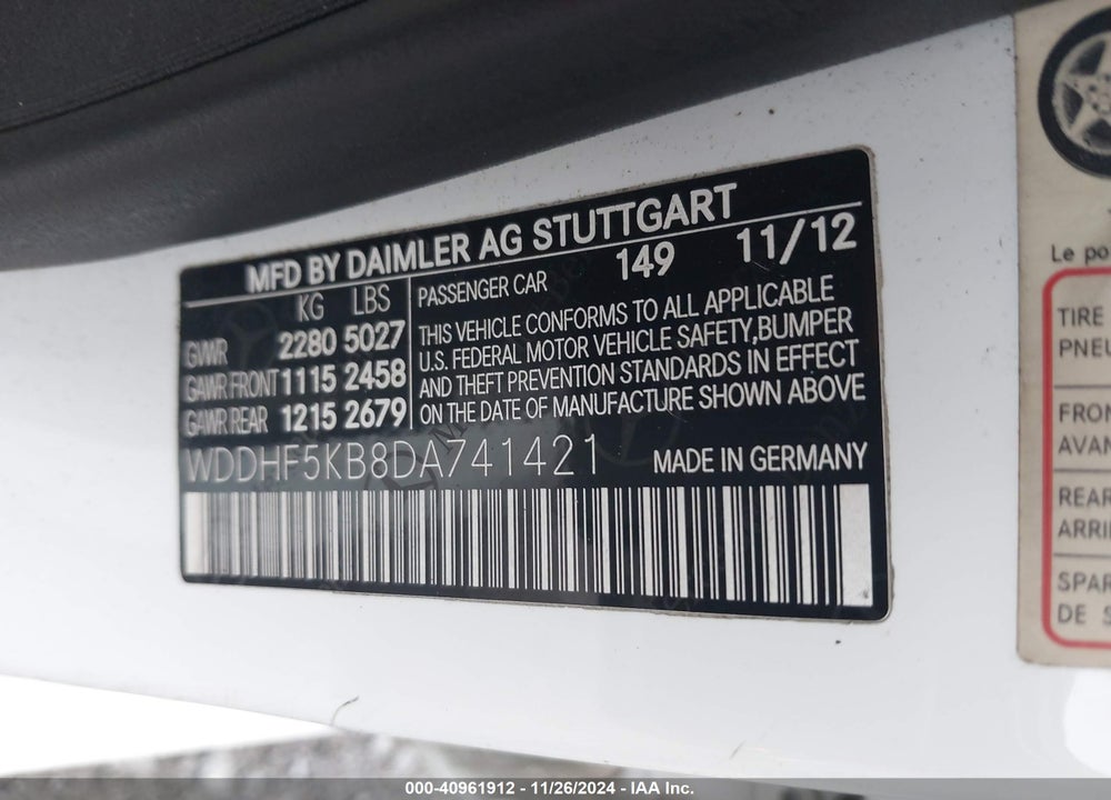 2013 MERCEDES-BENZ E 350 VIN: WDDHF5KB8DA741421