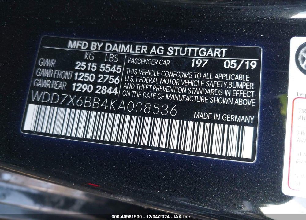 2019 MERCEDES-BENZ AMG GT 53 4-DOOR COUPE VIN: WDD7X6BB4KA008536