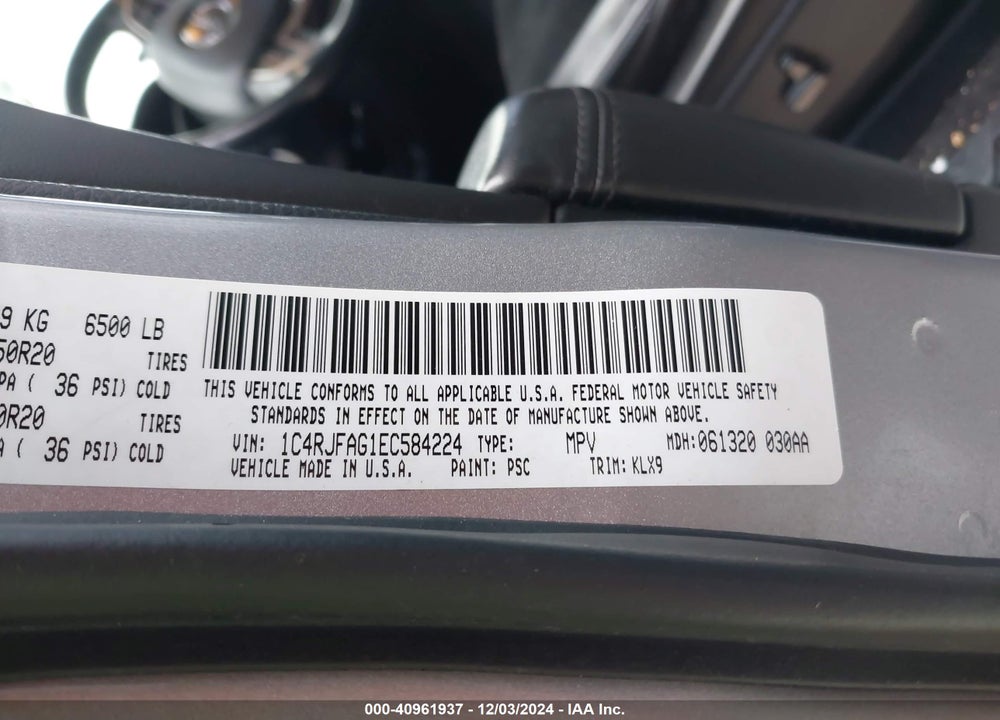 2014 JEEP GRAND CHEROKEE ALTITUDE VIN: 1C4RJFAG1EC584224