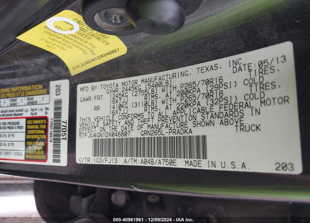 2013 TOYOTA TACOMA DOUBLE CAB PRERUNNER VIN: 5TFJU4GN1DX046807