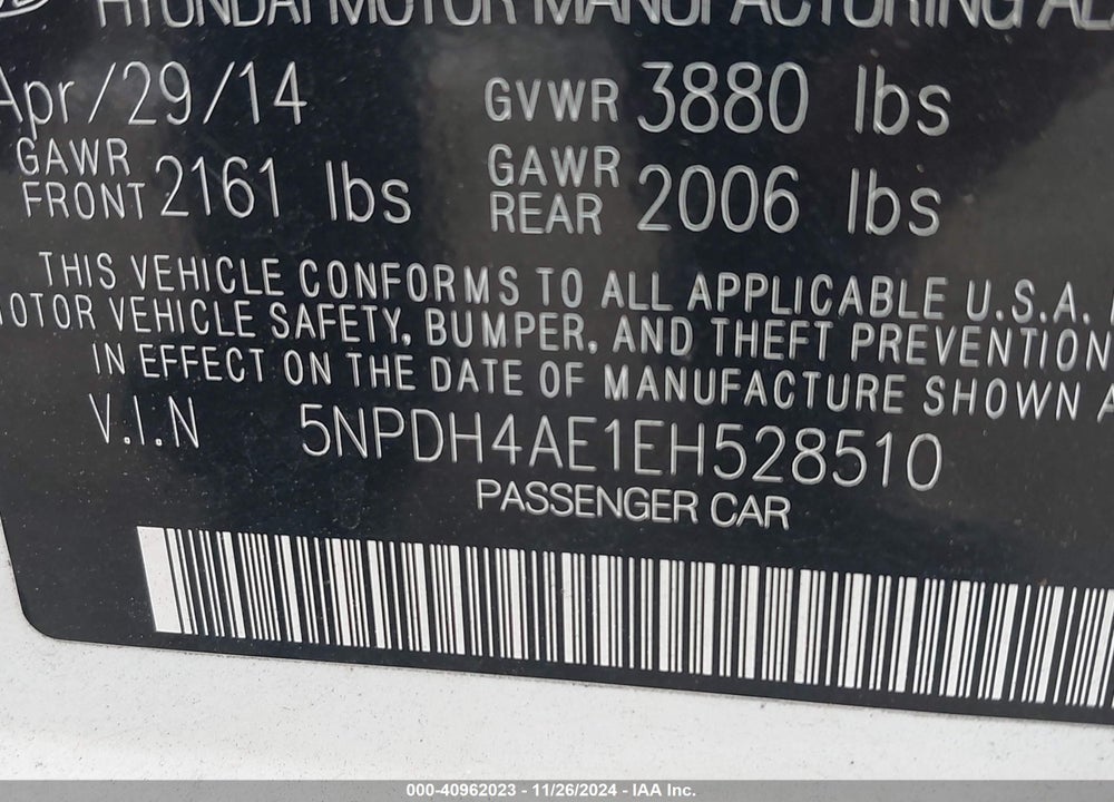 2014 HYUNDAI ELANTRA SE VIN: 5NPDH4AE1EH528510