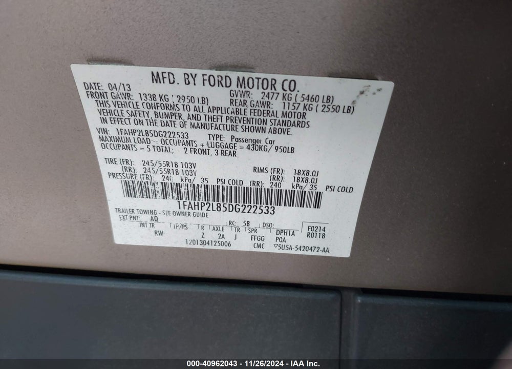 2013 FORD POLICE INTERCEPTOR VIN: 1FAHP2L85DG222533