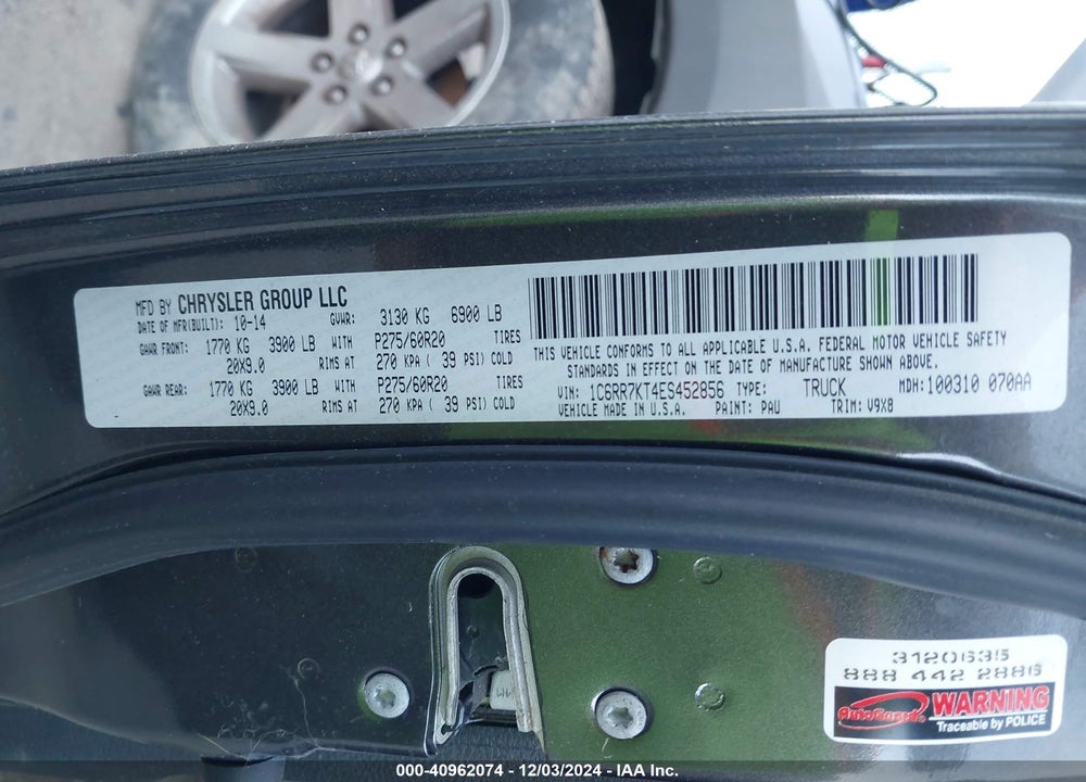 2014 RAM 1500 VIN: 1C6RR7KT4ES452856