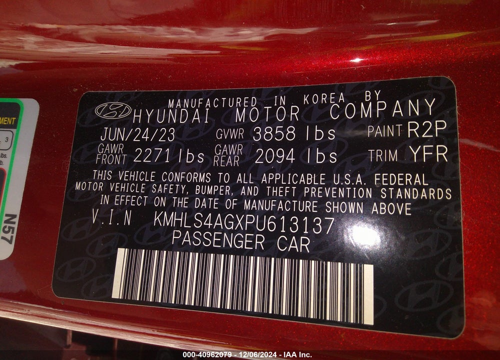 2023 HYUNDAI ELANTRA SEL VIN: KMHLS4AGXPU613137