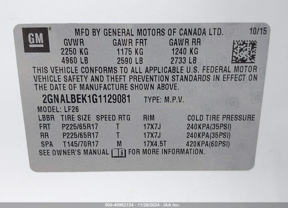 2016 CHEVROLET EQUINOX LS VIN: 2GNALBEK1G1129081