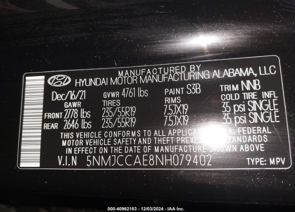 2022 HYUNDAI TUCSON SEL VIN: 5NMJCCAE8NH079402