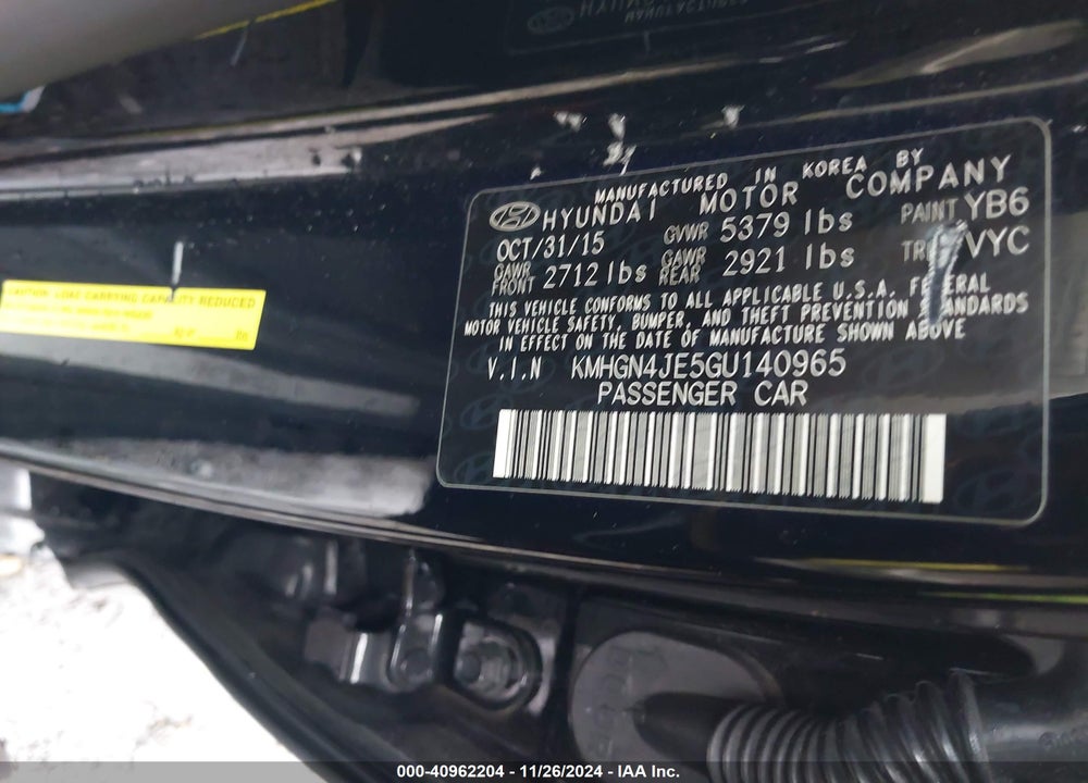 2016 HYUNDAI GENESIS 3.8 VIN: KMHGN4JE5GU140965