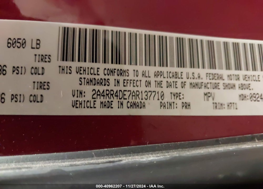 2010 CHRYSLER TOWN & COUNTRY LX VIN: 2A4RR4DE7AR137710