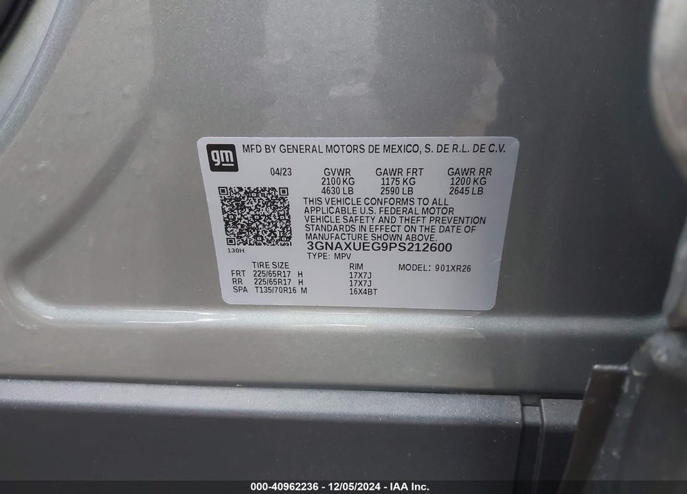 2023 CHEVROLET EQUINOX AWD LT VIN: 3GNAXUEG9PS212600