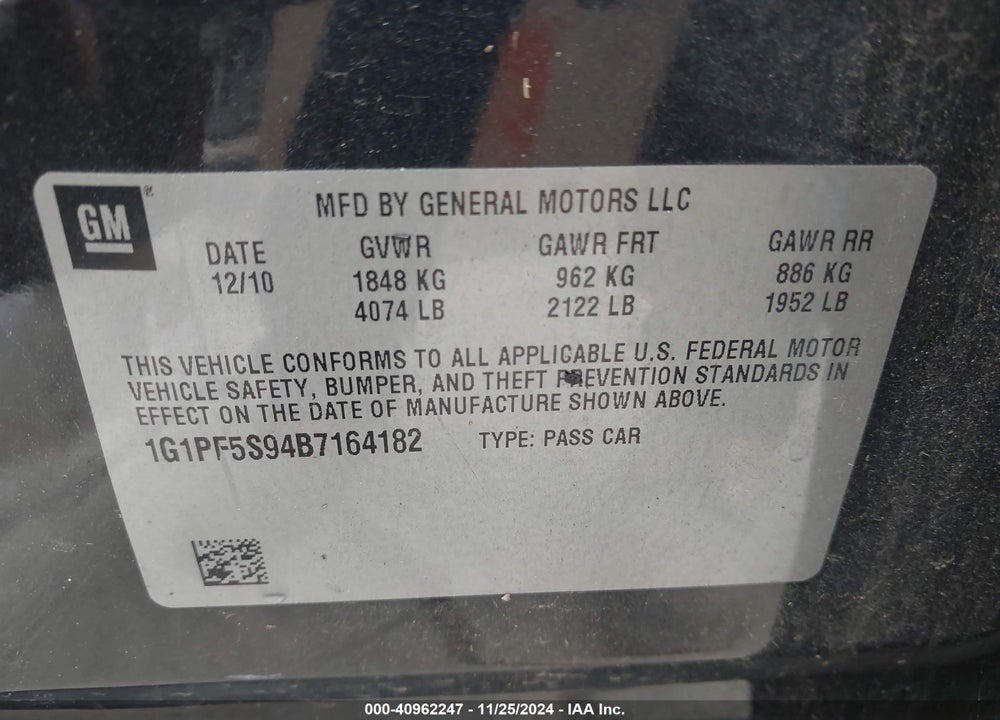 2011 CHEVROLET CRUZE 1LT VIN: 1G1PF5S94B7164182