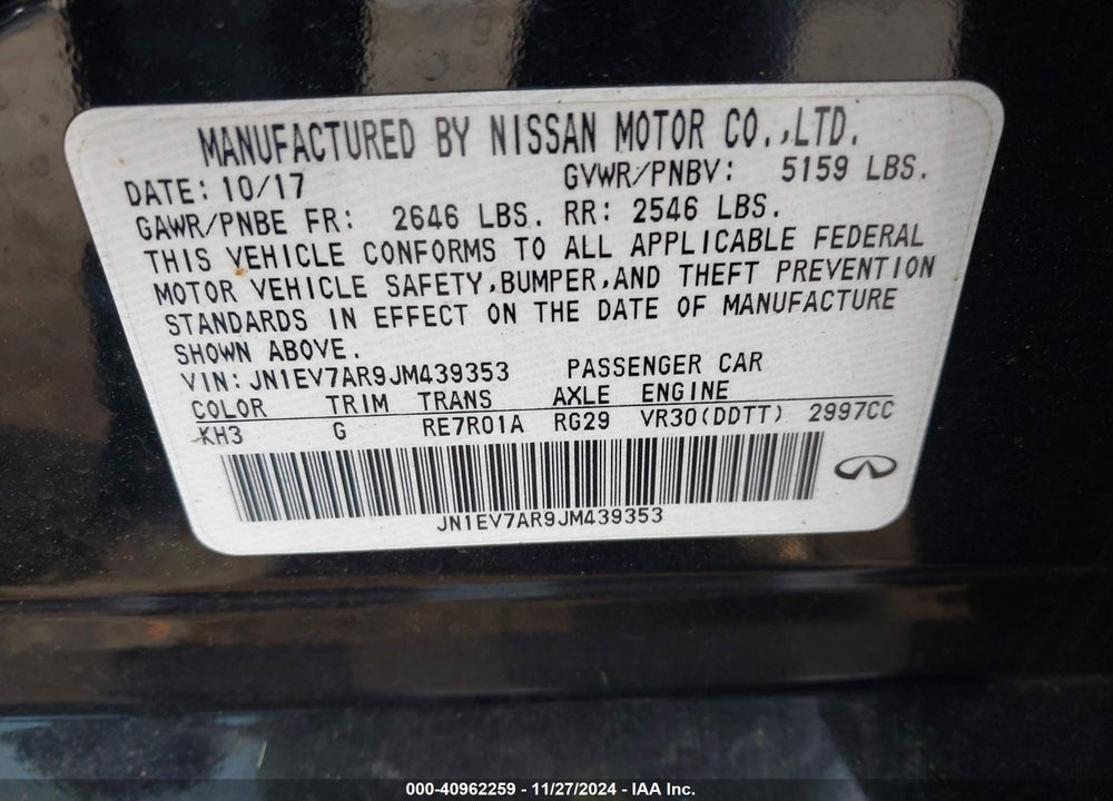 2018 INFINITI Q50 VIN: JN1EV7AR9JM439353