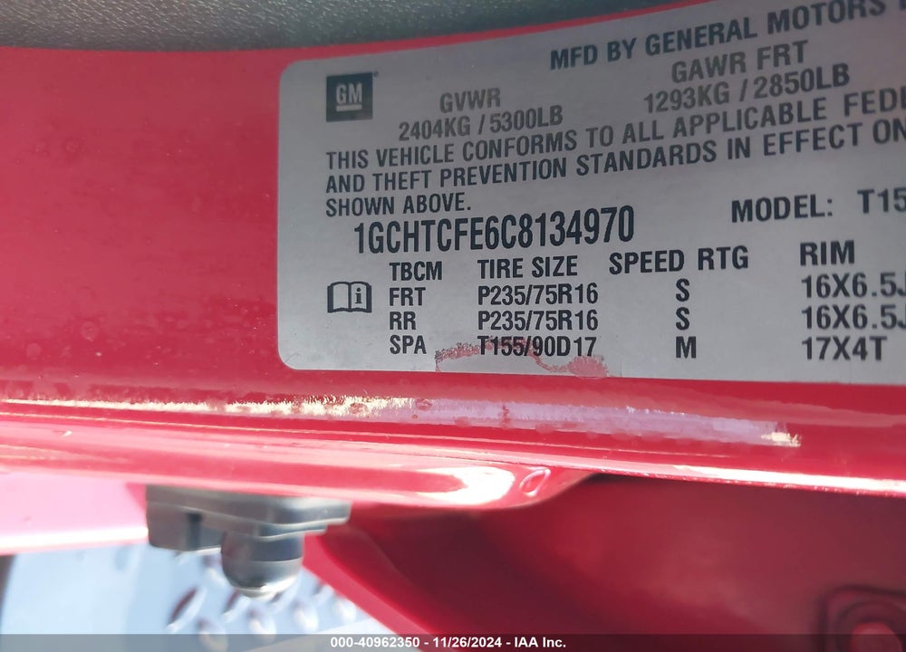 2012 CHEVROLET COLORADO 1LT VIN: 1GCHTCFE6C8134970