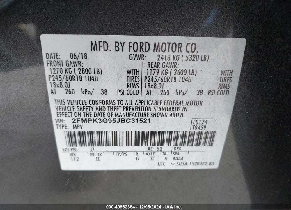 2018 FORD EDGE SE VIN: 2FMPK3G95JBC31521