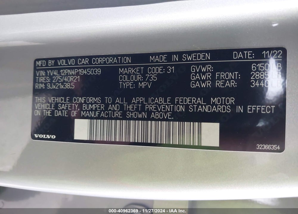 2023 VOLVO XC90 B5 PLUS VIN: YV4L12PN4P1945039