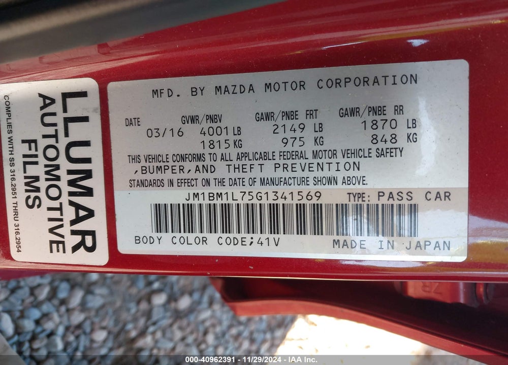 2016 MAZDA 3 VIN: JM1BM1L75G1341569