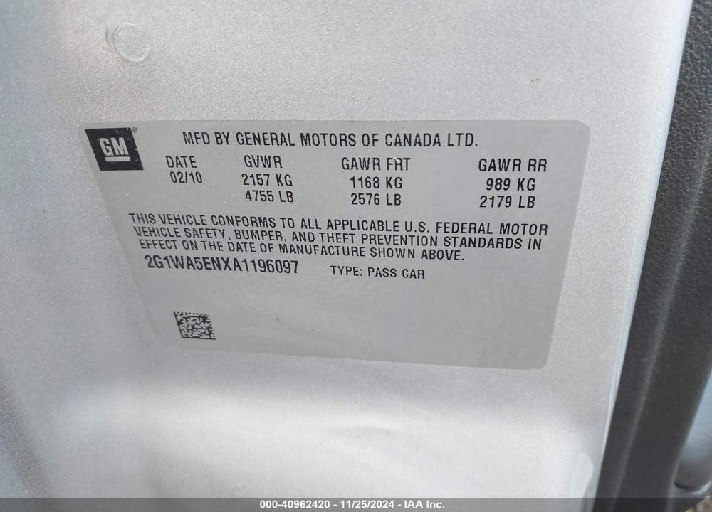 2010 CHEVROLET IMPALA LS VIN: 2G1WA5ENXA1196097