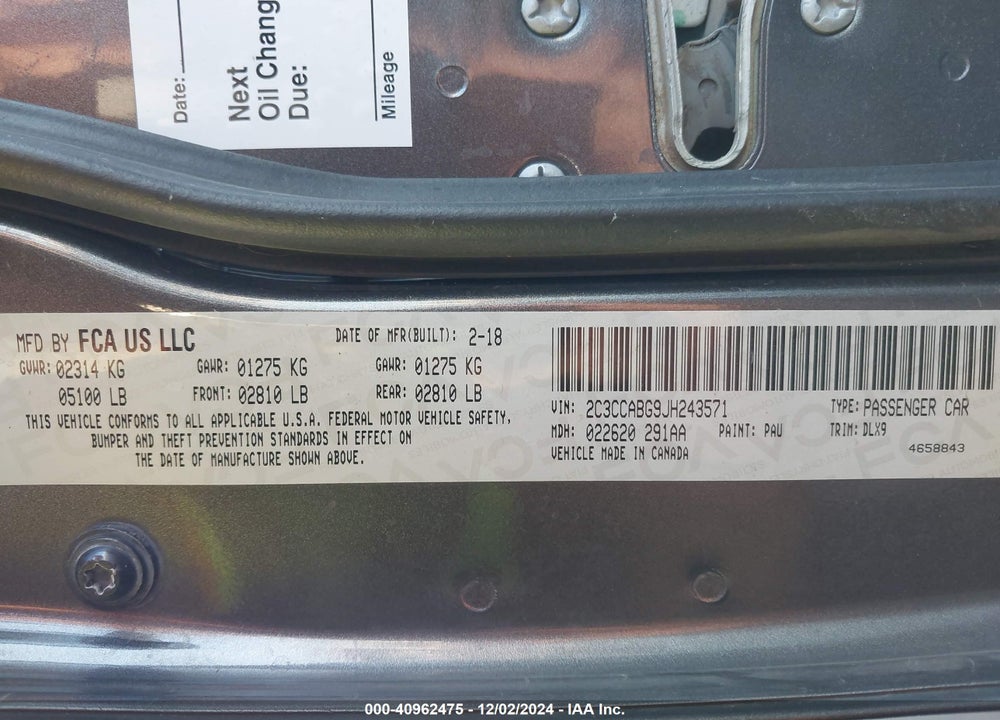 2018 CHRYSLER 300 300S VIN: 2C3CCABG9JH243571