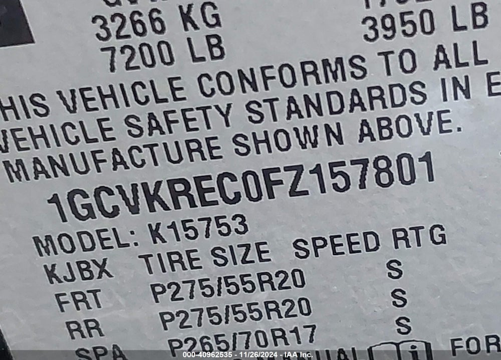 2015 CHEVROLET SILVERADO 1500 1LT VIN: 1GCVKREC0FZ157801