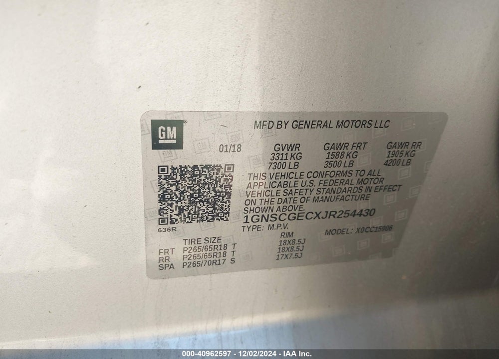 2018 CHEVROLET SUBURBAN LS VIN: 1GNSCGECXJR254430