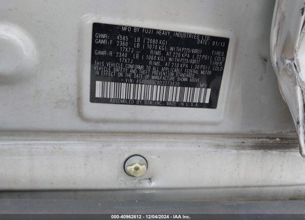 2013 SUBARU OUTBACK 2.5I LIMITED VIN: 4S4BRBSC8D3273530