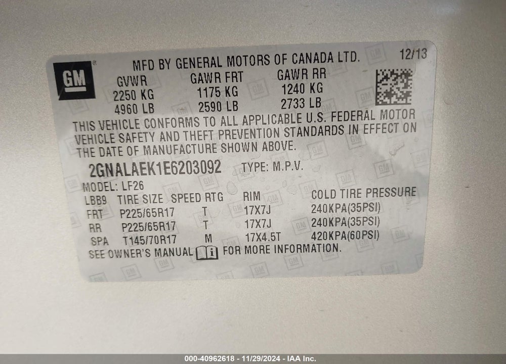 2014 CHEVROLET EQUINOX LS VIN: 2GNALAEK1E6203092