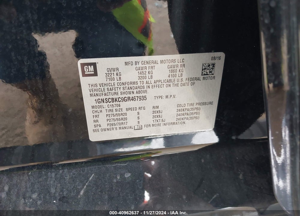 2016 CHEVROLET TAHOE LT VIN: 1GNSCBKC9GR467935