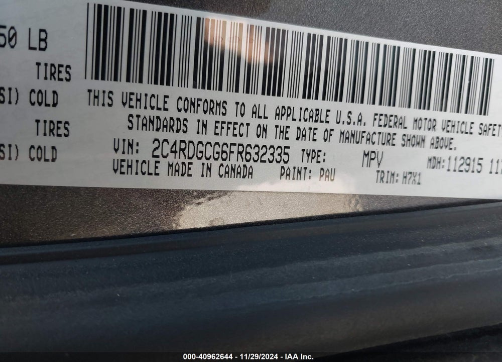 2015 DODGE GRAND CARAVAN SXT VIN: 2C4RDGCG6FR632335