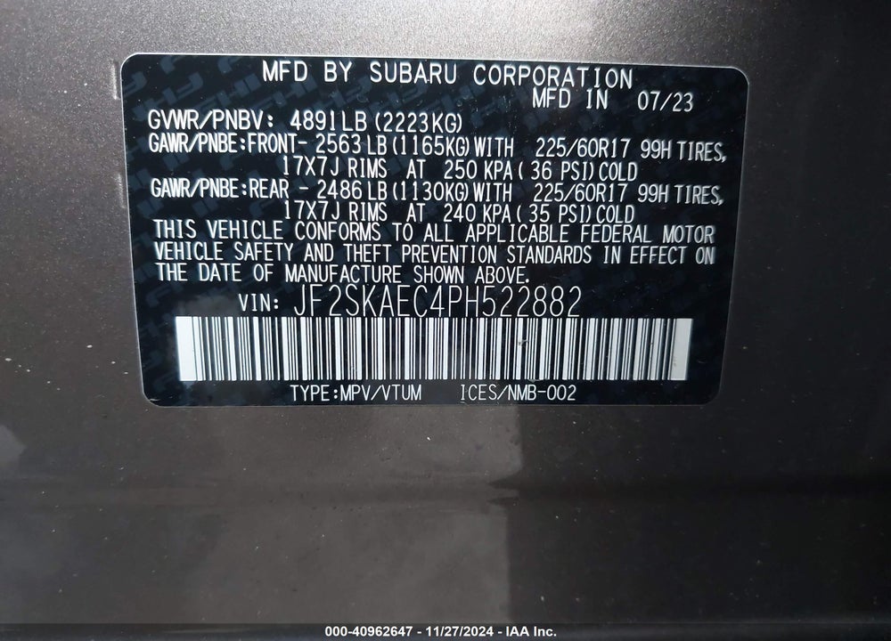 2023 SUBARU FORESTER PREMIUM VIN: JF2SKAEC4PH522882