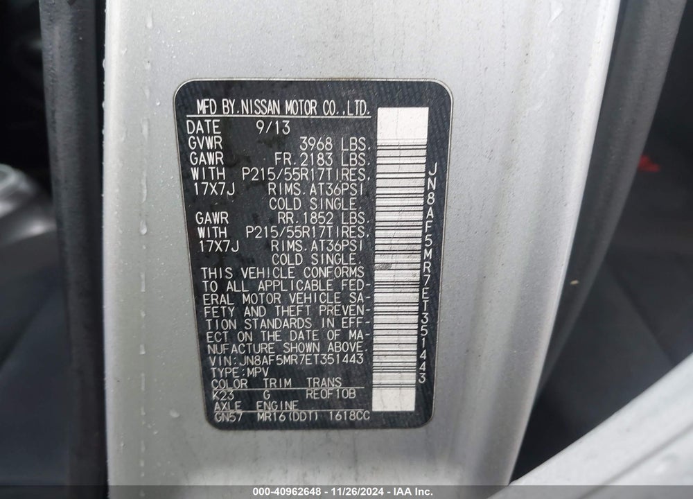 2014 NISSAN JUKE SV VIN: JN8AF5MR7ET351443