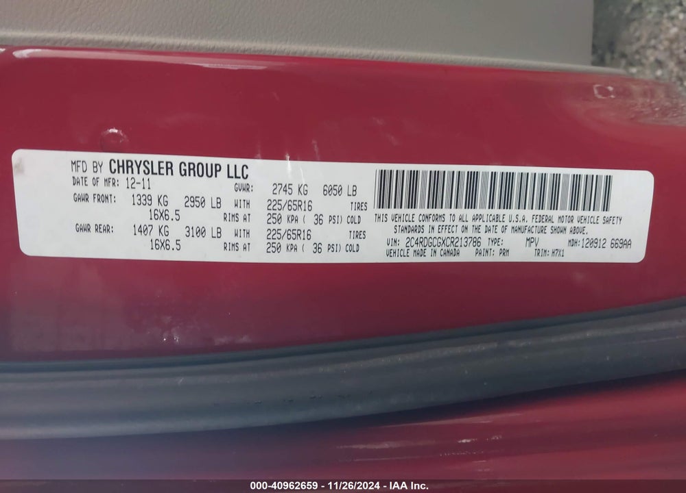 2012 DODGE GRAND CARAVAN SXT VIN: 2C4RDGCGXCR213786