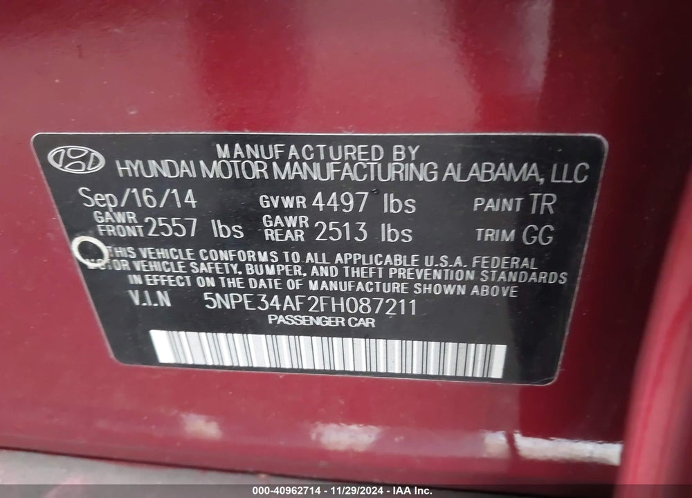 2015 HYUNDAI SONATA SPORT VIN: 5NPE34AF2FH087211