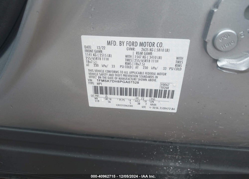 2023 FORD EXPLORER VIN: 1FMSK7DH8PGA07528