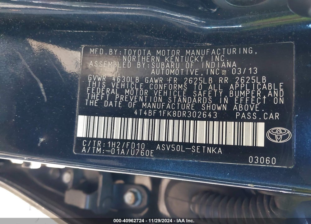 2013 TOYOTA CAMRY LE VIN: 4T4BF1FK8DR302643
