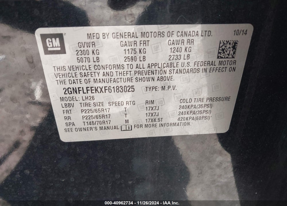 2015 CHEVROLET EQUINOX 1LT VIN: 2GNFLFEKXF6183025