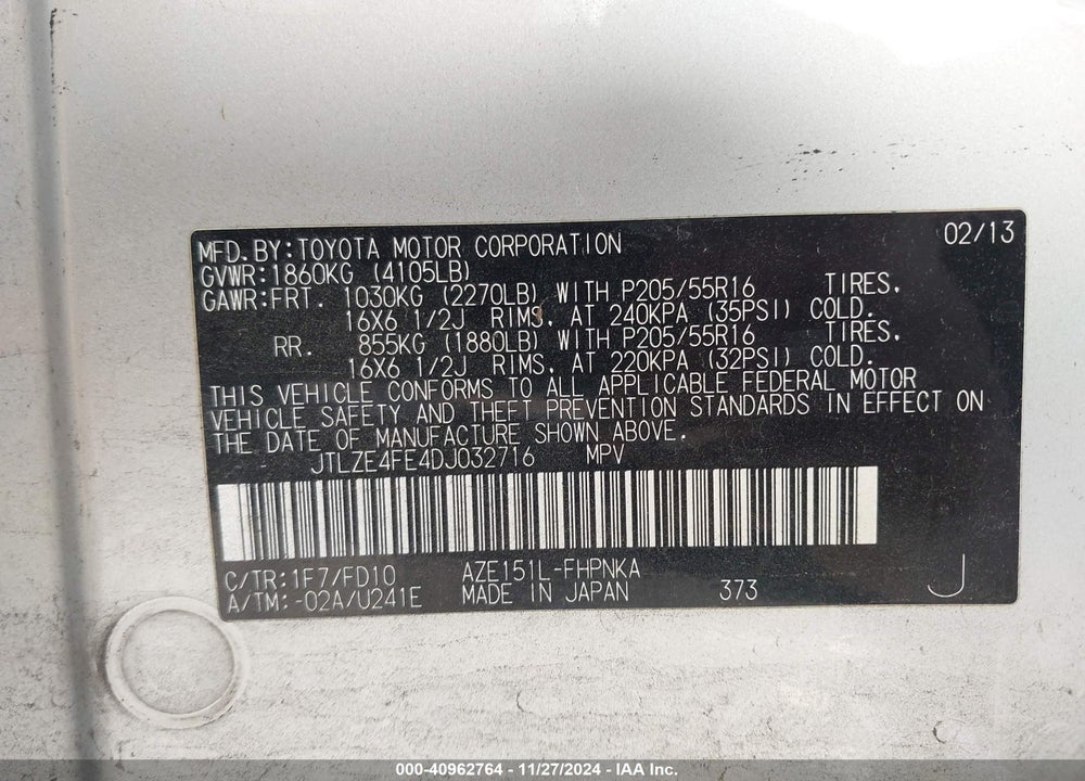 2013 SCION XB VIN: JTLZE4FE4DJ032716