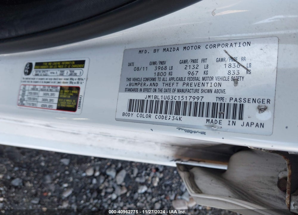 2012 MAZDA 3 I SPORT VIN: JM1BL1UG3C1517997