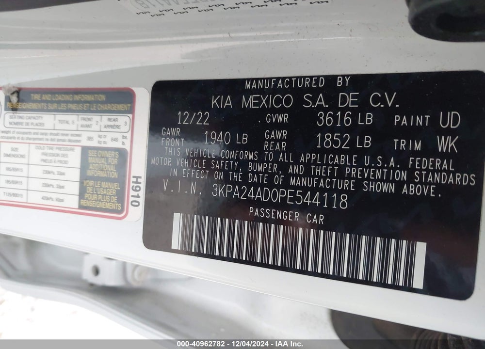 2023 KIA RIO VIN: 3KPA24AD0PE544118