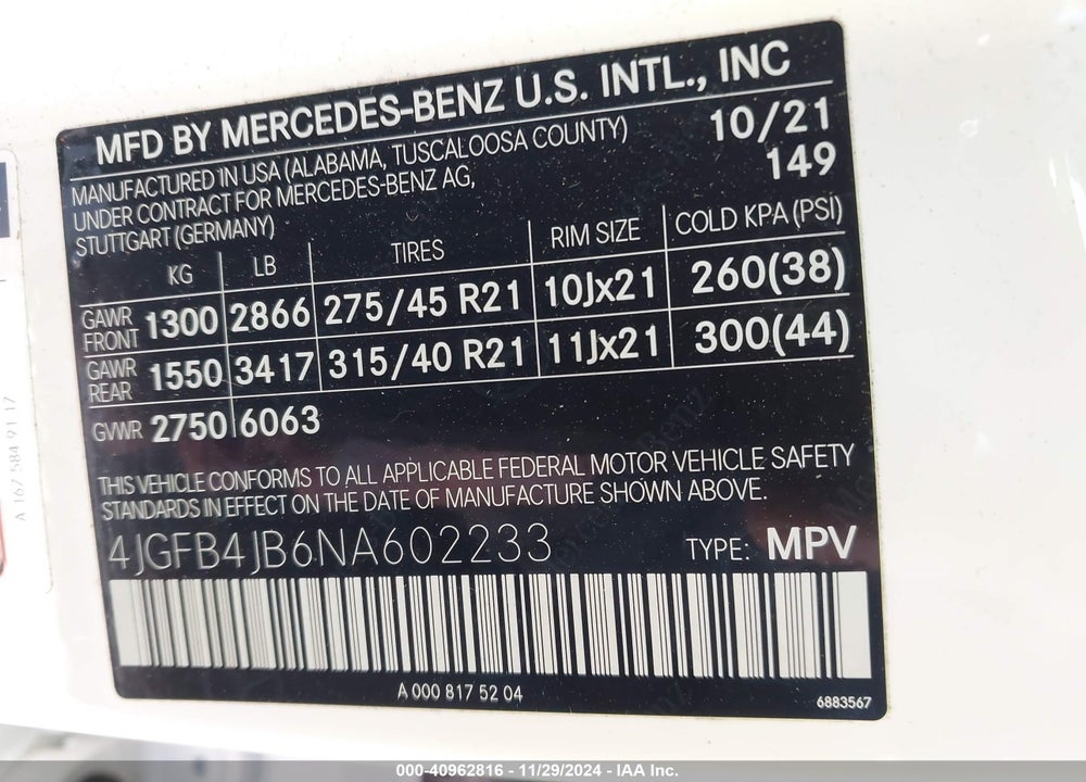 2022 MERCEDES-BENZ GLE 350 VIN: 4JGFB4JB6NA602233