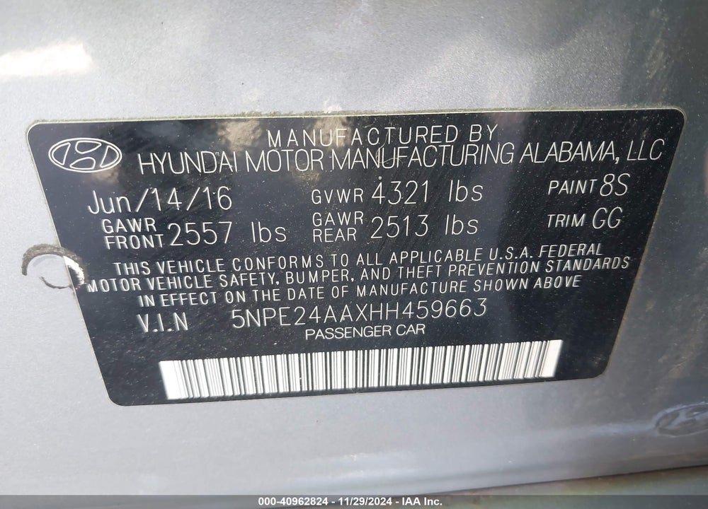 2017 HYUNDAI SONATA ECO VIN: 5NPE24AAXHH459663